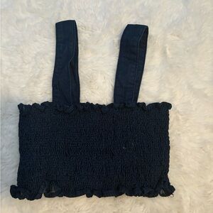 Navy Blue Smocked cropped tank- Urban Outfitters